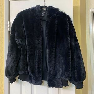 Black faux jacket zipper hoodie no rips in good condition